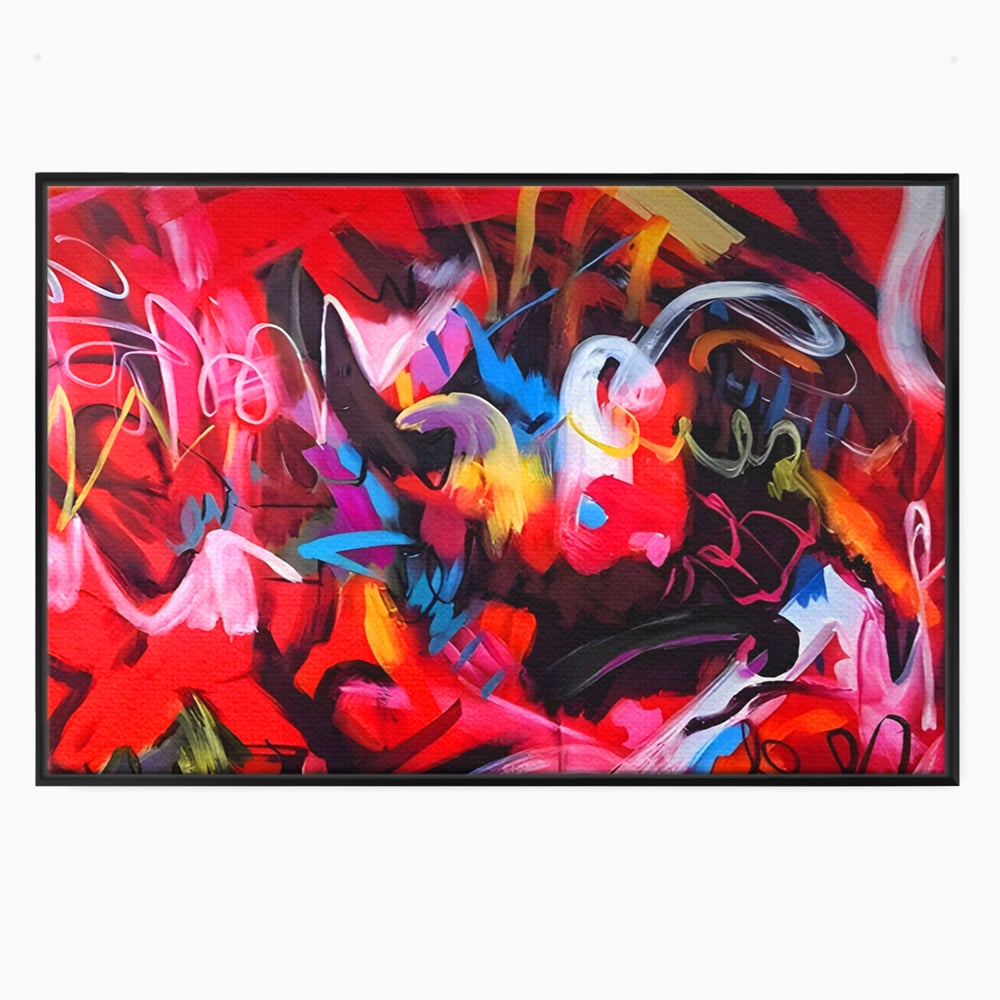 Tablou canvas cu tablou canvas cu graffiti rosu, in rama de aluminiu negru
